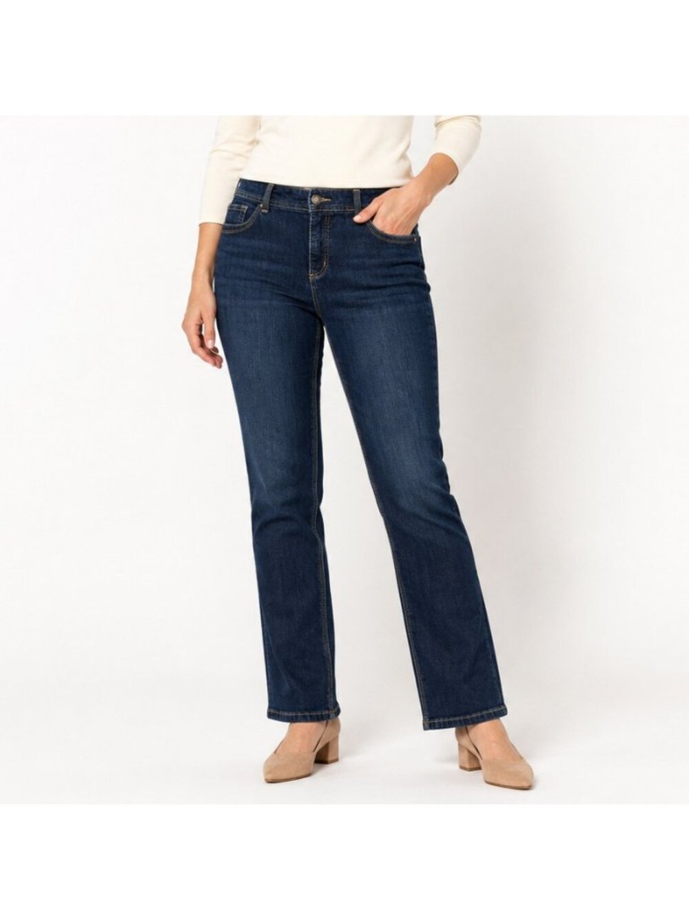 Chico’s So Slimming Jeans 1 (M/8) Short Dark Wash Straight Leg Stretch Denim